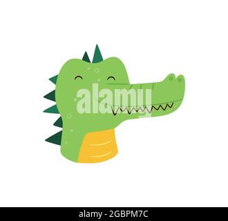 Niedliches Krokodil. Tierischer Kawaii-Charakter. Lustiges kleines Krokodilgesicht. Vektor handgezeichnete Illustration isoliert auf weißem Hintergrund Stock Vektor