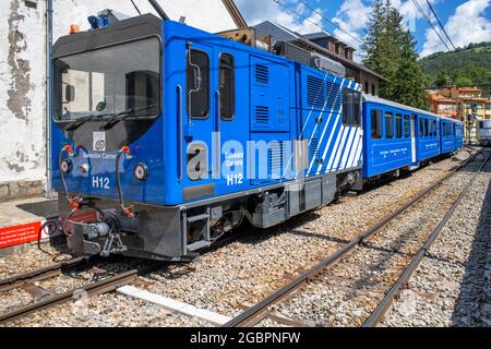 Zahnradbahn Cremallera de Núria im Tal Vall de Núria, Pyrenäen, Nordkatalonien, Spanien, Europa Stockfoto