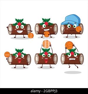 Talentierte Kuchen Zimt Rolle weihnachten Cartoon-Figur als Basketball-Sportler. Vektorgrafik Stock Vektor