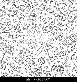 Videospiele Doodle nahtloses Muster. Handgezeichnete Vektor-Illustration Muster für Web, Home Decor, Mode, Oberfläche, Grafik-Design Stock Vektor