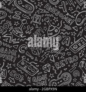 Videospiele Doodle nahtloses Muster. Handgezeichnete Vektor-Illustration Muster für Web, Home Decor, Mode, Oberfläche, Grafik-Design Stock Vektor