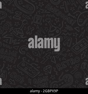 Videospiele Doodle nahtloses Muster. Handgezeichnete Vektor-Illustration Muster für Web, Home Decor, Mode, Oberfläche, Grafik-Design Stock Vektor