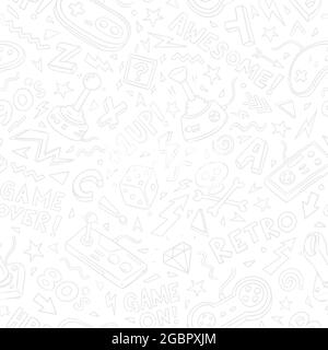 Videospiele Doodle nahtloses Muster. Handgezeichnete Vektor-Illustration Muster für Web, Home Decor, Mode, Oberfläche, Grafik-Design Stock Vektor