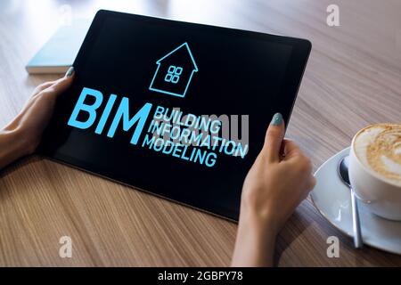 BIM - Konzept zur Modellierung von Informationen auf dem Bildschirm Stockfoto