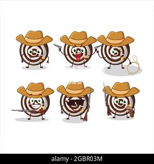 Cool Cowboy Scheibe Kuchen Zimt Rolle Cartoon-Figur mit einem niedlichen Hut. Vektorgrafik Stock Vektor