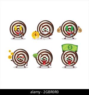 Slice Cake Zimt Rolle Cartoon-Figur mit niedlichen Emoticon bringen Geld. Vektorgrafik Stock Vektor