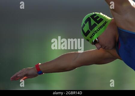 Tokio, Japan. August 2021. Matej Kozubek vor dem Start des Schwimmmarathons für Männer bei den Olympischen Sommerspielen 2020 in Tokio, am 5. August 2021. Kredit: Martin Sidorjak/CTK Foto/Alamy Live Nachrichten Stockfoto