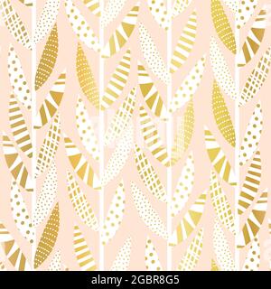 Vertikale Kletterpflanzen abstrakte Blätter nahtlose goldene Vektor-Muster. Moderne Laub Wiederholung metallischen Goldfolie Hintergrund. Geometrisch-elegant Stock Vektor