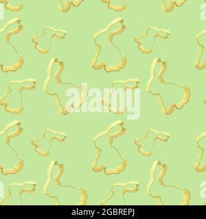 Nahtloses Muster von Osterhasen pastellfarben Cookie Cutter auf grünem Pastellhintergrund. Happy Easter Day Konzept. Minimales Osterkonzept. Stockfoto