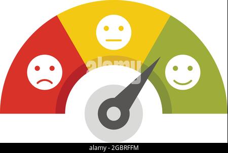 Lächelndes Symbol für die Kreditpunktzahl. Flache Abbildung der lächelnden Kredit-Score-Vektor-Symbol auf weißem Hintergrund isoliert Stock Vektor