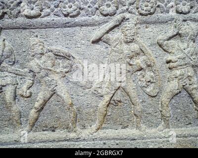 Altes etruskisches Sarkophag Flachrelief - Archäologisches Nationalmuseum Tarquinia, Italien Stockfoto