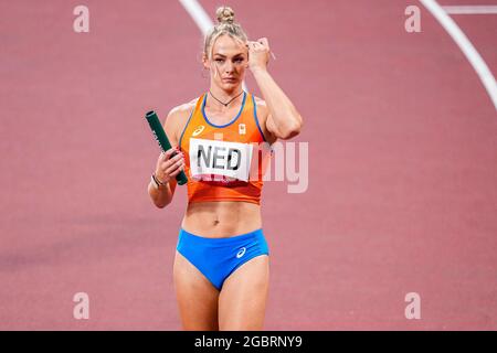 TOKIO, JAPAN - 5. AUGUST: Lieke Klaver aus den Niederlanden tritt während der Olympischen Spiele 2020 im Olympiastadion am 5. August 2021 in Tokio, Japan, bei der 4x400-m-Staffel der Frauen an (Foto: Yannick Verhoeven/Orange Picles) NOCNSF ATLETIEKUNIE Stockfoto