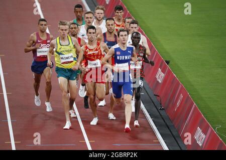 Tokio, Japan. August 2021. Die Athleten treten am 1500 Donnerstag, den 5. August 2021, im Halbfinale der Männer bei den Olympischen Sommerspielen 2020 in Tokio, Japan, an. Foto von Bob Strong/UPI Credit: UPI/Alamy Live News Stockfoto