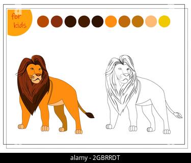 coloring book for children by colors, lion isolated on a white background Stock Vektor