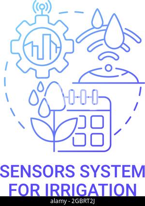 Sensorsystem für Bewässerungsgradient blaues Konzeptsymbol. Automatisches System in der Stadt abstrakte Idee dünne Linie Illustration. Parks und Gassen feuchtigkeitsspendend. Stock Vektor