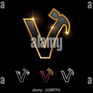 Eine Vektordarstellung des Goldenen Monogramms Hammer Buchstabe V Stock Vektor