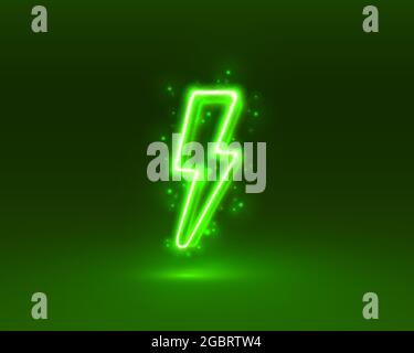Neon-Schild mit Blitzen auf dem grünen Hintergrund. Vektorgrafik Stock Vektor