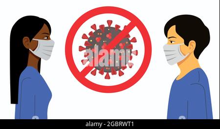 Mann und Frau tragen medizinische Maske, Menschen, die wegen des Coronavirus in Angst und Angst sind. Konzept der Quarantäne von Coronavirus. Menschen in Protectiv Stock Vektor