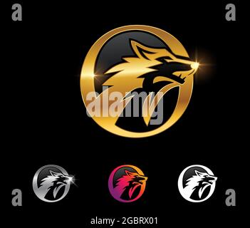 Eine Vektordarstellung des Vektorzeichens „Goldener Kreis Wolf“ Stock Vektor
