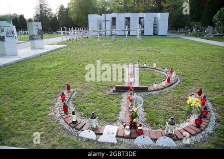 Panteon der verfluchte Soldaten (Zolnierze Wykleci) in Quater L (Kwatera Laczka) wo Massengräber von politischen Gefangenen während der stalinistischen ausgeführt werden Stockfoto