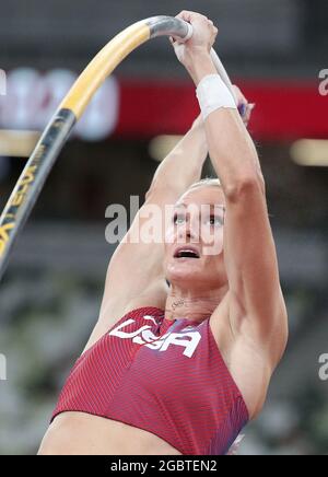 Tokio, Japan. 5. August 2021. Tritt während des Finales der Frauen im Stabhochsprung bei den Olympischen Spielen 2020 in Tokio, Japan, am 5. August 2021 an. Quelle: Li Ming/Xinhua/Alamy Live News Stockfoto