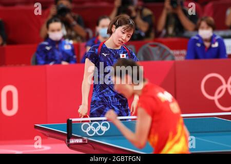 Tokio, Japan. August 2021. Tokio, Japan. 6. August 2021: Tokio, Japan. 6. August 2021: Tokio, Japan. 5. August 2021: Tokio, Japan. August 2021. Miu Hirano (JPN) Tischtennis: Finale der Frauen-Teams während der Olympischen Spiele 2020 in Tokio am Tokyo Metropolitan Gymnasium in Tokio, Japan. Kredit: YUTAKA/AFLO SPORT/Alamy Live Nachrichten Gutschrift: Aflo Co. Ltd./Alamy Live Nachrichten Stockfoto
