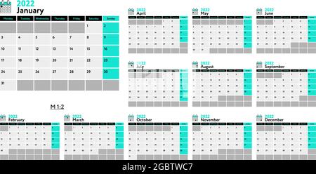 2022 Planer сalendar Vorlage. Vector Tagebuch in einem minimalistischen Stil Stock Vektor