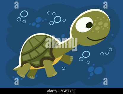 Kleine Schildkröte. Fröhliche Kind Tier. Cartoons im flachen Stil. Lustig. Vektor Stock Vektor