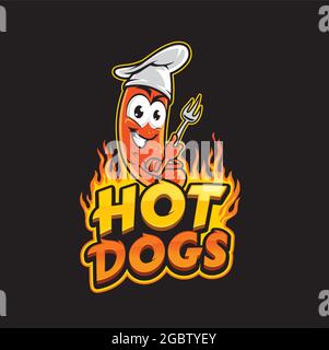 Wurstmaskottchen und Hot Dogs Text Design Stock Vektor