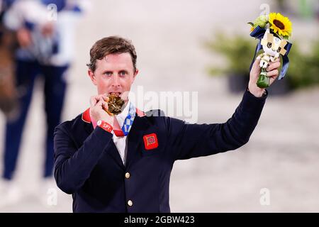 Ben Maher aus Großbritannien Goldmedaille während der Olympischen Spiele Tokio 2020, Einzelfinale des Reitspringens am 4. August 2021 im Equestrian Park in Tokio, Japan - Foto Yannick Verhoeven / Orange Picics / DPPI Stockfoto