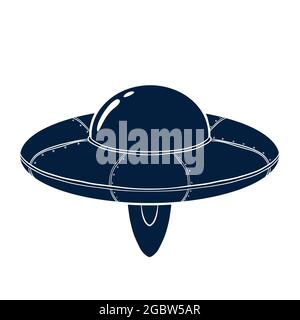 Raumschiff Silhouette. UFO-Vorlage für Logo, Emblem, Webdesign, Drucke, Aufkleber, Karte Stock Vektor