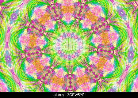 Farbenfroher Kaleidoskop-Hintergrund in Grün, Lila und Rot Stockfoto