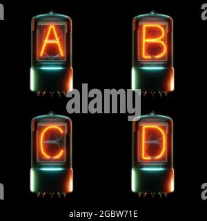 3d-Rendering von kalten Kathodenröhrchen Alphabet - Buchstaben A-D Stockfoto