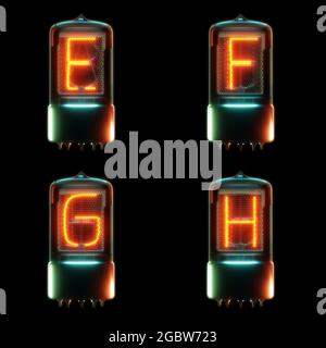 3d-Rendering von kalten Kathodenröhrchen Alphabet - Buchstaben E-H Stockfoto