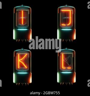 3d-Rendering von Cold Cathode Tube Alphabet - Buchstaben I-L Stockfoto