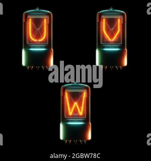 3d-Rendering von Cold Cathode Tube Alphabet - Buchstaben U-W Stockfoto
