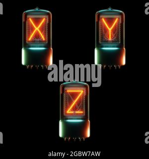 3d-Rendering von kalten Kathodenröhrchen Alphabet - Buchstaben X-Z Stockfoto