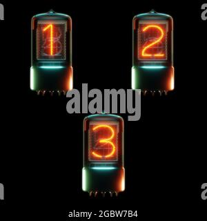 3d-Rendering von kalten Kathodenröhrchen Alphabet - Digits 1-3 Stockfoto