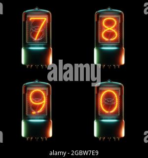 3d-Rendering von kalten Kathodenröhrchen Alphabet - Digits 7-0 Stockfoto