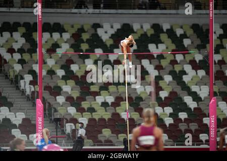 Tokio, Japan. 5. August 2021; Olympiastadion, Tokio, Japan: Tag der Olympischen Sommerspiele 13 in Tokio 2020; Polsprung-Finale für Frauen; STEFANIDI Katerina aus Griechenland Stockfoto