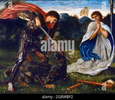 Der Kampf: St. George tötet den Drachen VI von Edward Burne-Jones (1833-1898), Öl auf Leinwand, 1866 Stockfoto