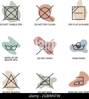 Wäscherei instructons für die Kleiderpflege als Symbole mit organischen abstrakten Form Hintergrund in Vektor gesetzt Stock Vektor