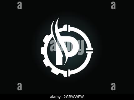 Anfängliches P-Monogramm-Alphabet mit Getrieberohr und Flamme. Logo-Konzept für Öl und Gas. Schrift-Emblem. Modernes Vektorlogo für Mineralölgeschäft und -Unternehmen Stock Vektor