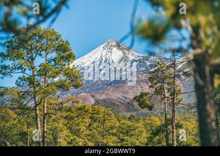 Gipfel des Vulkans Teide, Teneriffa. Schneebedeckter Gipfel des Mount im Winter. Pico del Teide, Teneriffa, Kanarische Inseln, Spanien. Landschaft Natur im Freien Stockfoto