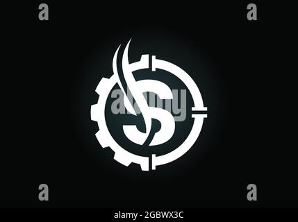 Anfängliches S-Monogramm-Alphabet mit Getrieberohr und Flamme. Logo-Konzept für Öl und Gas. Schrift-Emblem. Modernes Vektorlogo für Mineralölgeschäft und -Unternehmen Stock Vektor