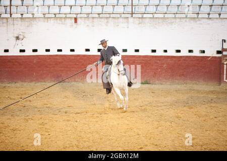 Garrocha Reiten in Spanien in der Nähe von Sevilla auf einem Bauernhof Stockfoto