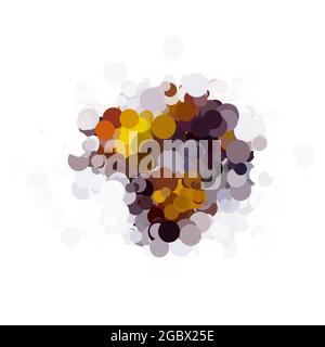 Bunte verschiedene Kreise in der Mitte des weißen Hintergrundes. Weiße, violette, braune und gelbe Farben Stockfoto
