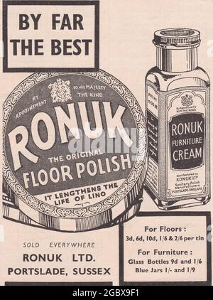 Vintage-Werbung für Ronuk - The Original Floor Polish 1900er. Stockfoto