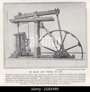 Vintage Schwarz-Weiß-Foto von Boulton und Watt's Rotative Beam Engine / Beam and Wheel 1788. Stockfoto