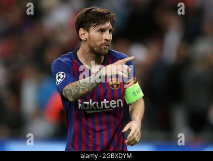 Fileboto vom 03-10-2018 von Lionel Messi aus Barcelona feiert den Torreigen. Ausgabedatum: Donnerstag, 5. August 2021. Stockfoto